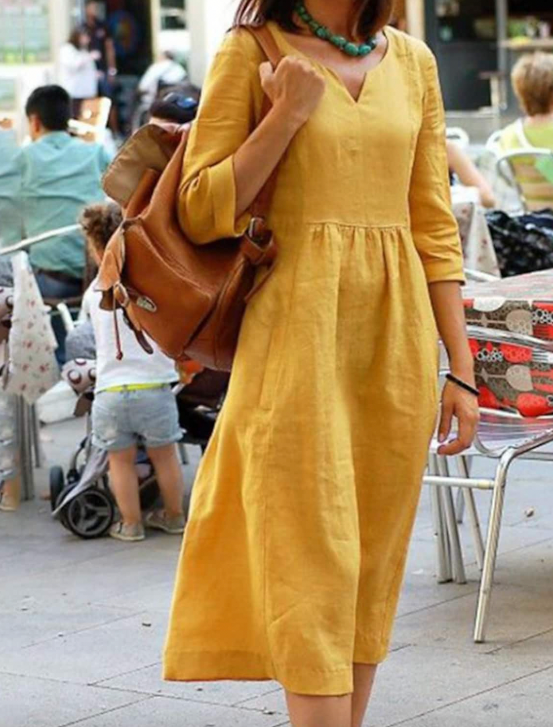 Yadira | Robe Midi Printanière Élégante et Fluide pour Femme
