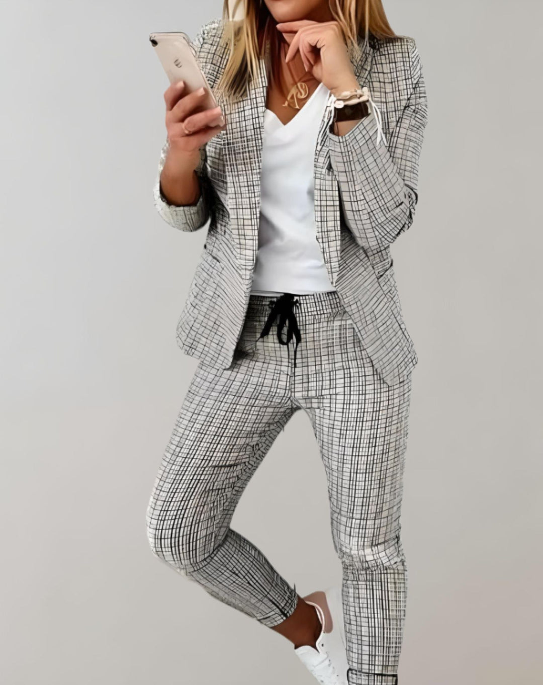 Kalea | Ensemble Blazer et Pantalon à Carreaux pour Femmes