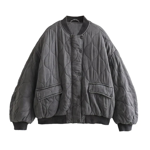 Swara | Veste Bomber Grise Coupe Ample et Tendance pour Femme