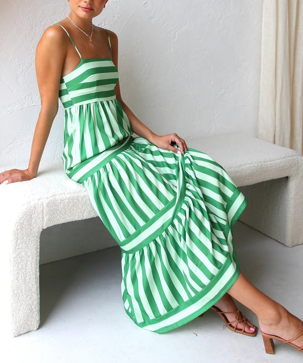 Gisela | Robe Midi à Rayures et Volants pour Femme