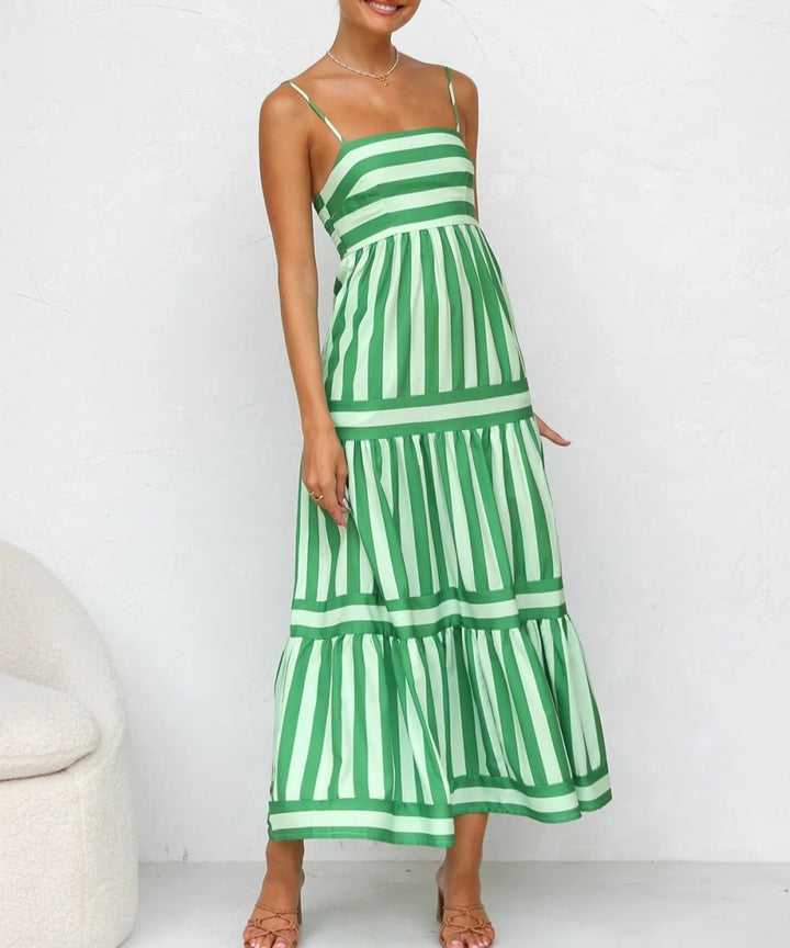 Gisela | Robe Midi à Rayures et Volants pour Femme